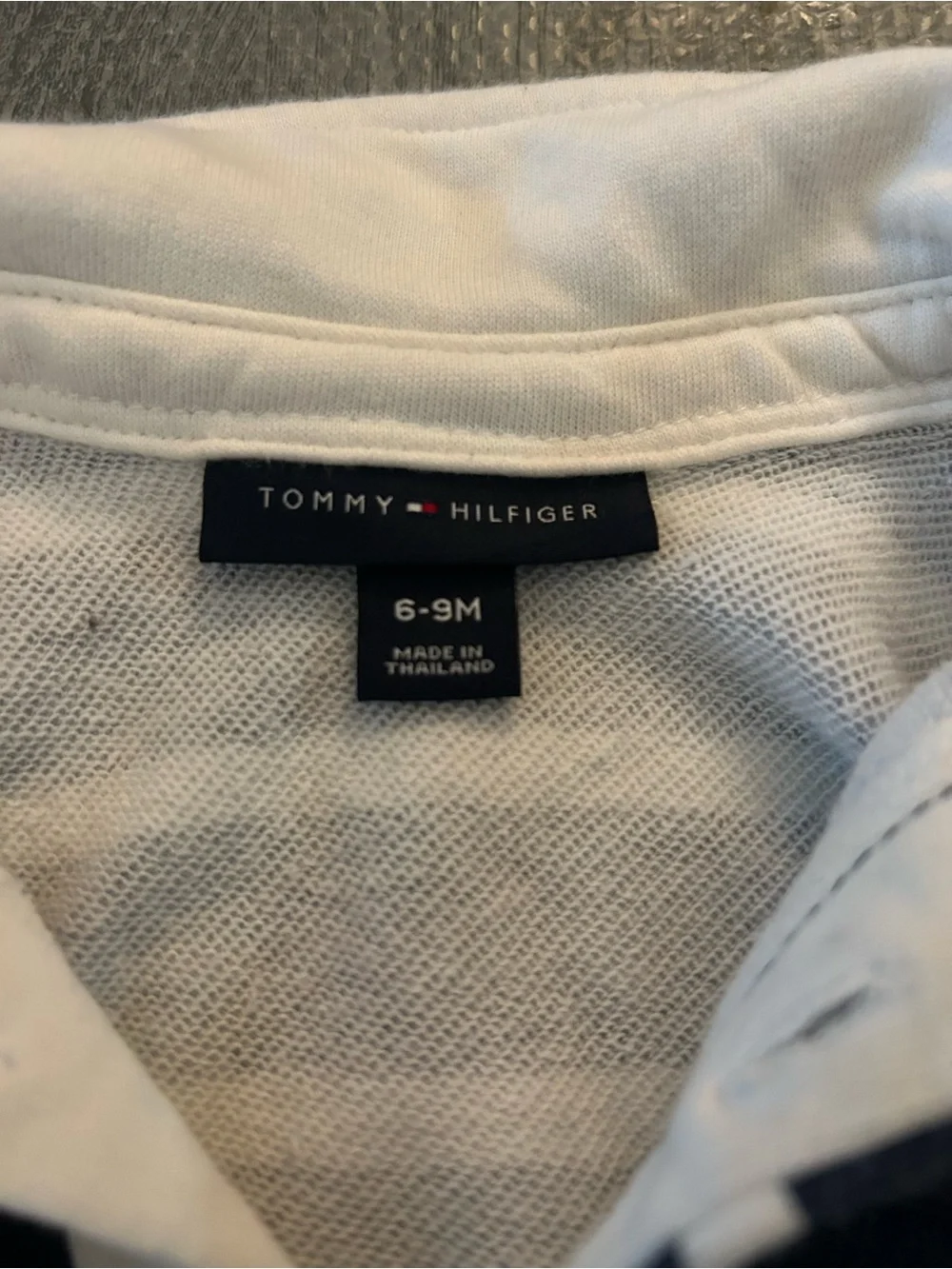 Tommy Hilfiger Navy & White Striped Footie One-Piece. Size-6-9M